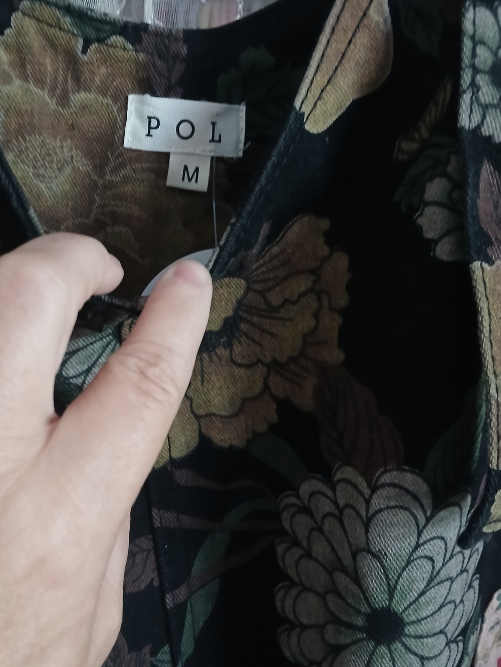 POL Black Wide Leg Overall with Gold Floral and Olive Leaf Accents - Picture 6 of 7